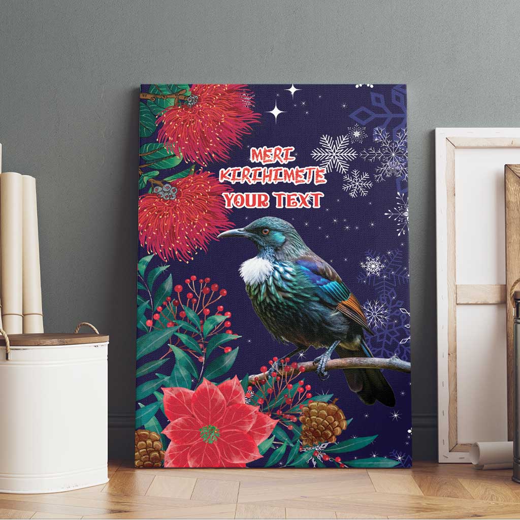 Tui Meri Kirihimete Personalised Canvas Wall Art Pohutukawa Flowers Blue Motif - Aussie Hoodie