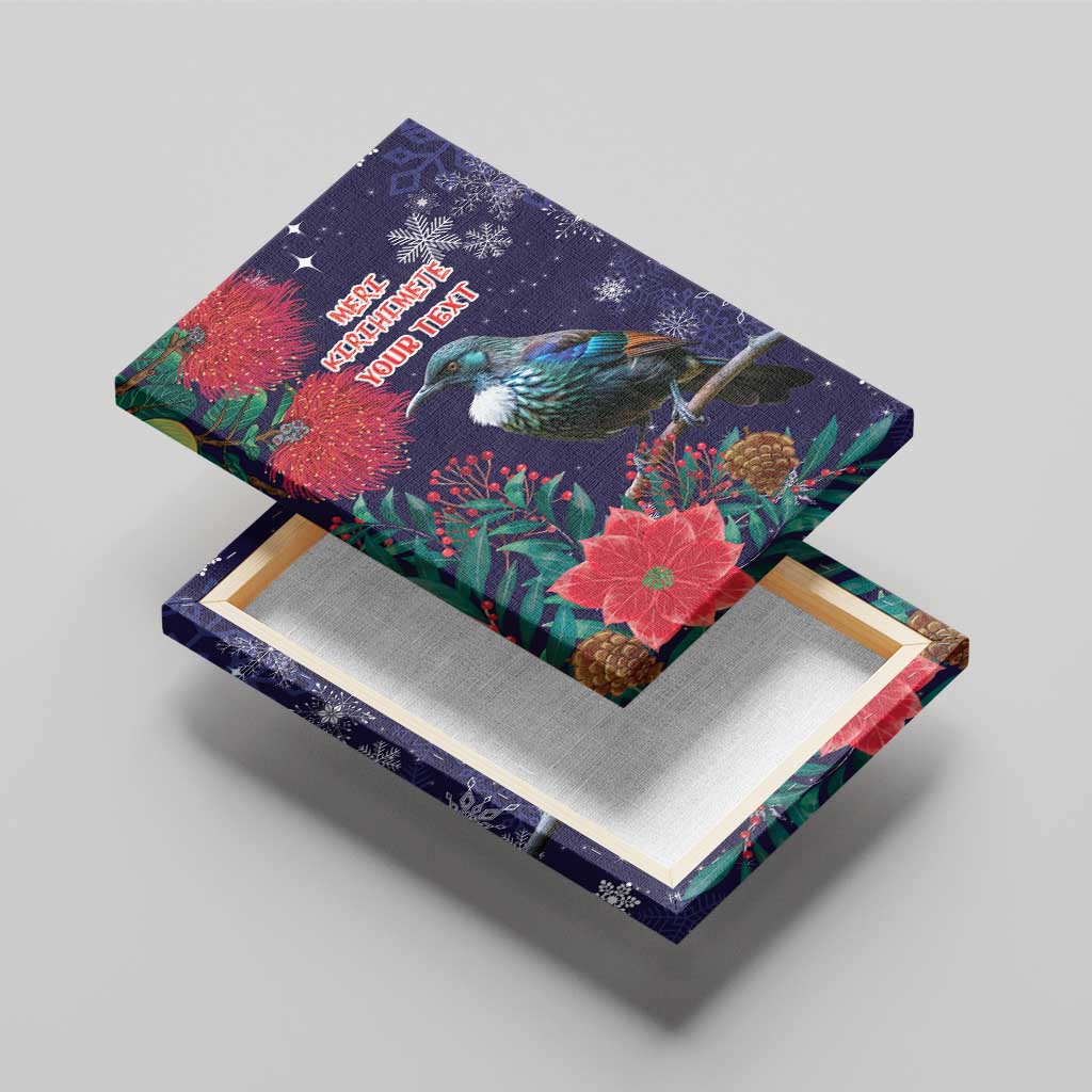 Tui Meri Kirihimete Personalised Canvas Wall Art Pohutukawa Flowers Blue Motif - Aussie Hoodie