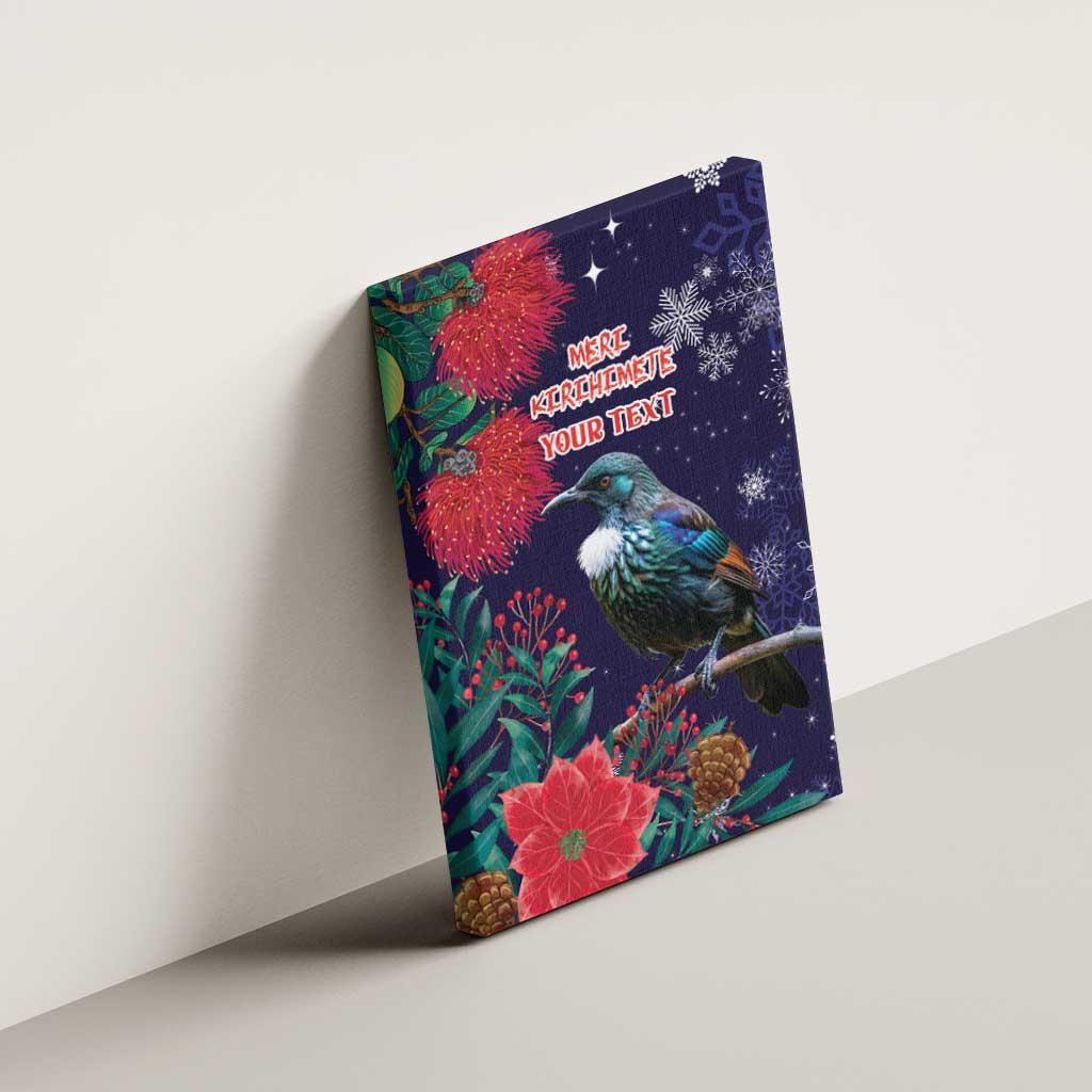 Tui Meri Kirihimete Personalised Canvas Wall Art Pohutukawa Flowers Blue Motif - Aussie Hoodie