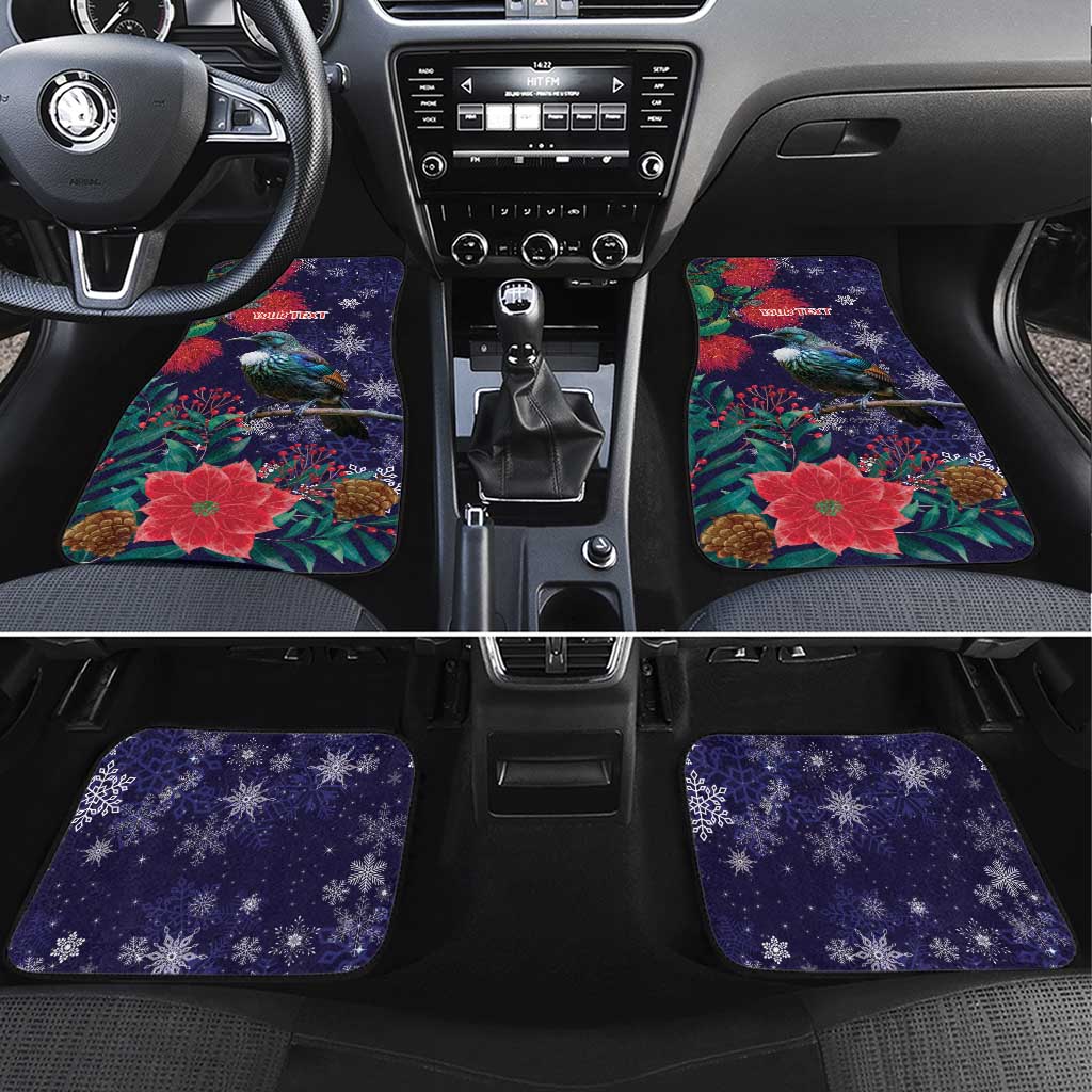 Tui Meri Kirihimete Personalised Car Mats Pohutukawa Flowers Blue Motif - Aussie Hoodie