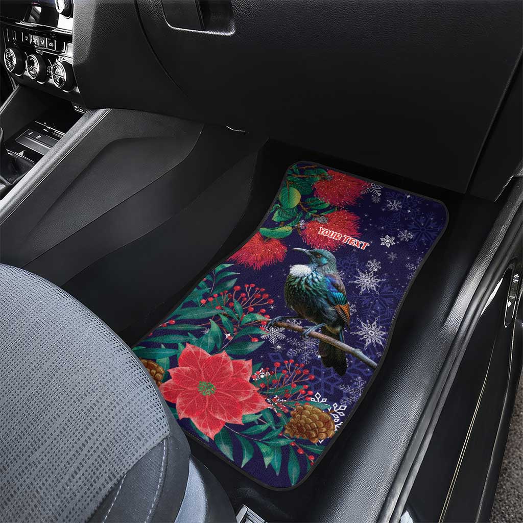 Tui Meri Kirihimete Personalised Car Mats Pohutukawa Flowers Blue Motif - Aussie Hoodie