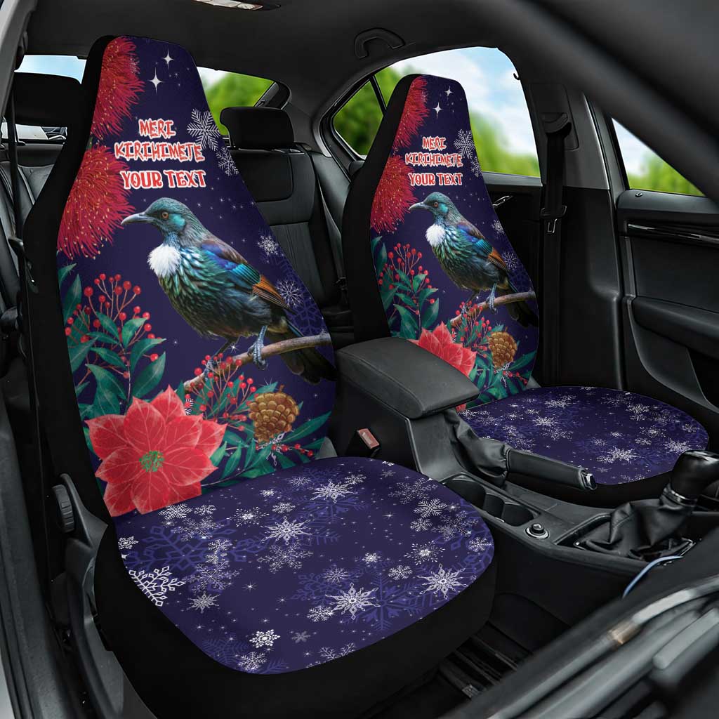 Tui Meri Kirihimete Personalised Car Seat Cover Pohutukawa Flowers Blue Motif - Aussie Hoodie
