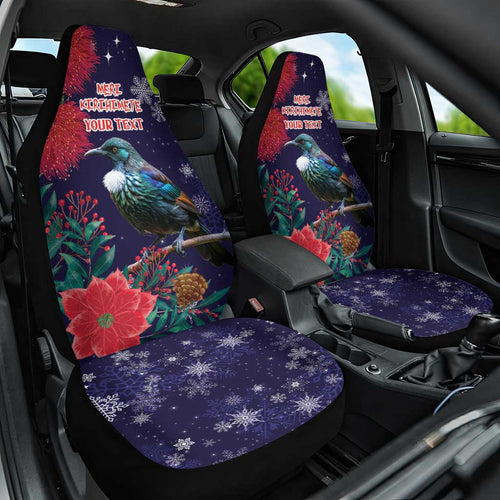 Tui Meri Kirihimete Personalised Car Seat Cover Pohutukawa Flowers Blue Motif - Aussie Hoodie
