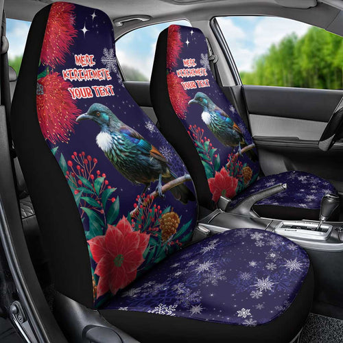 Tui Meri Kirihimete Personalised Car Seat Cover Pohutukawa Flowers Blue Motif - Aussie Hoodie