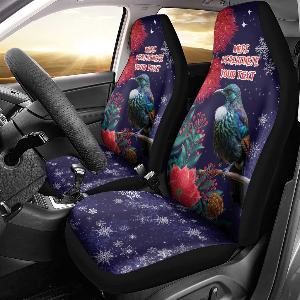 Tui Meri Kirihimete Personalised Car Seat Cover Pohutukawa Flowers Blue Motif - Aussie Hoodie