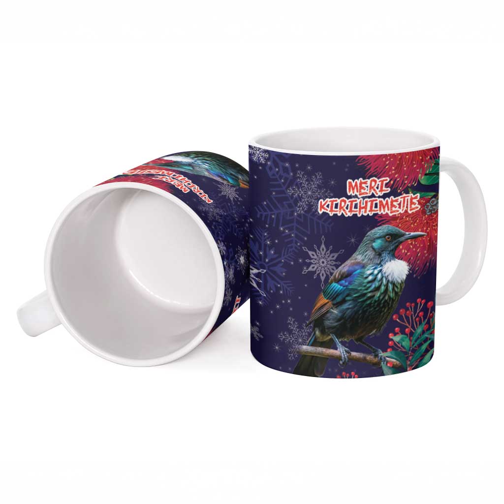 Tui Meri Kirihimete Personalised Ceramic Mug Pohutukawa Flowers Blue Motif - Aussie Hoodie