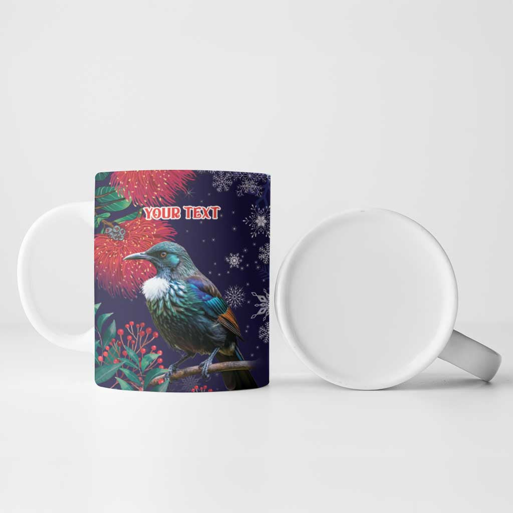 Tui Meri Kirihimete Personalised Ceramic Mug Pohutukawa Flowers Blue Motif - Aussie Hoodie