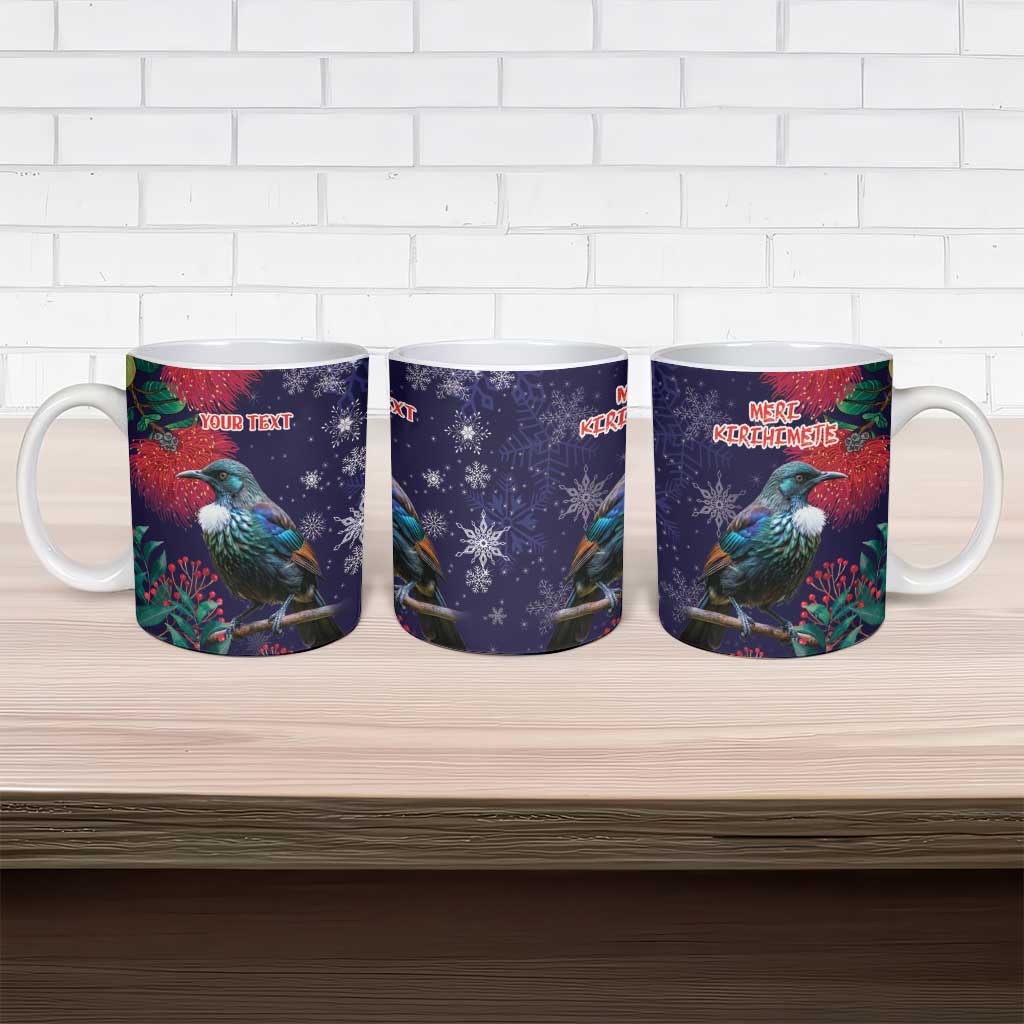 Tui Meri Kirihimete Personalised Ceramic Mug Pohutukawa Flowers Blue Motif - Aussie Hoodie