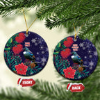 Tui Meri Kirihimete Personalised Ceramic Ornament Pohutukawa Flowers Blue Motif - Aussie Hoodie