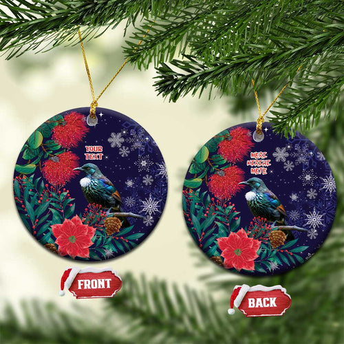 Tui Meri Kirihimete Personalised Ceramic Ornament Pohutukawa Flowers Blue Motif - Aussie Hoodie