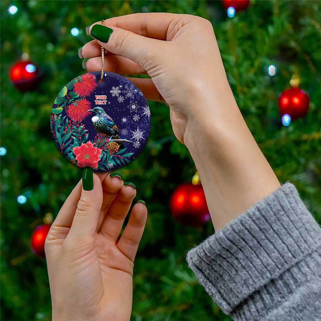 Tui Meri Kirihimete Personalised Ceramic Ornament Pohutukawa Flowers Blue Motif - Aussie Hoodie