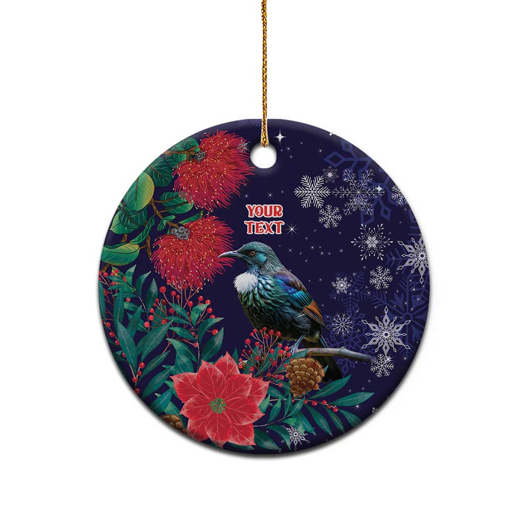 Tui Meri Kirihimete Personalised Ceramic Ornament Pohutukawa Flowers Blue Motif - Aussie Hoodie