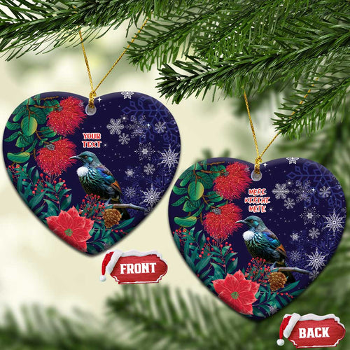 Tui Meri Kirihimete Personalised Ceramic Ornament Pohutukawa Flowers Blue Motif - Aussie Hoodie