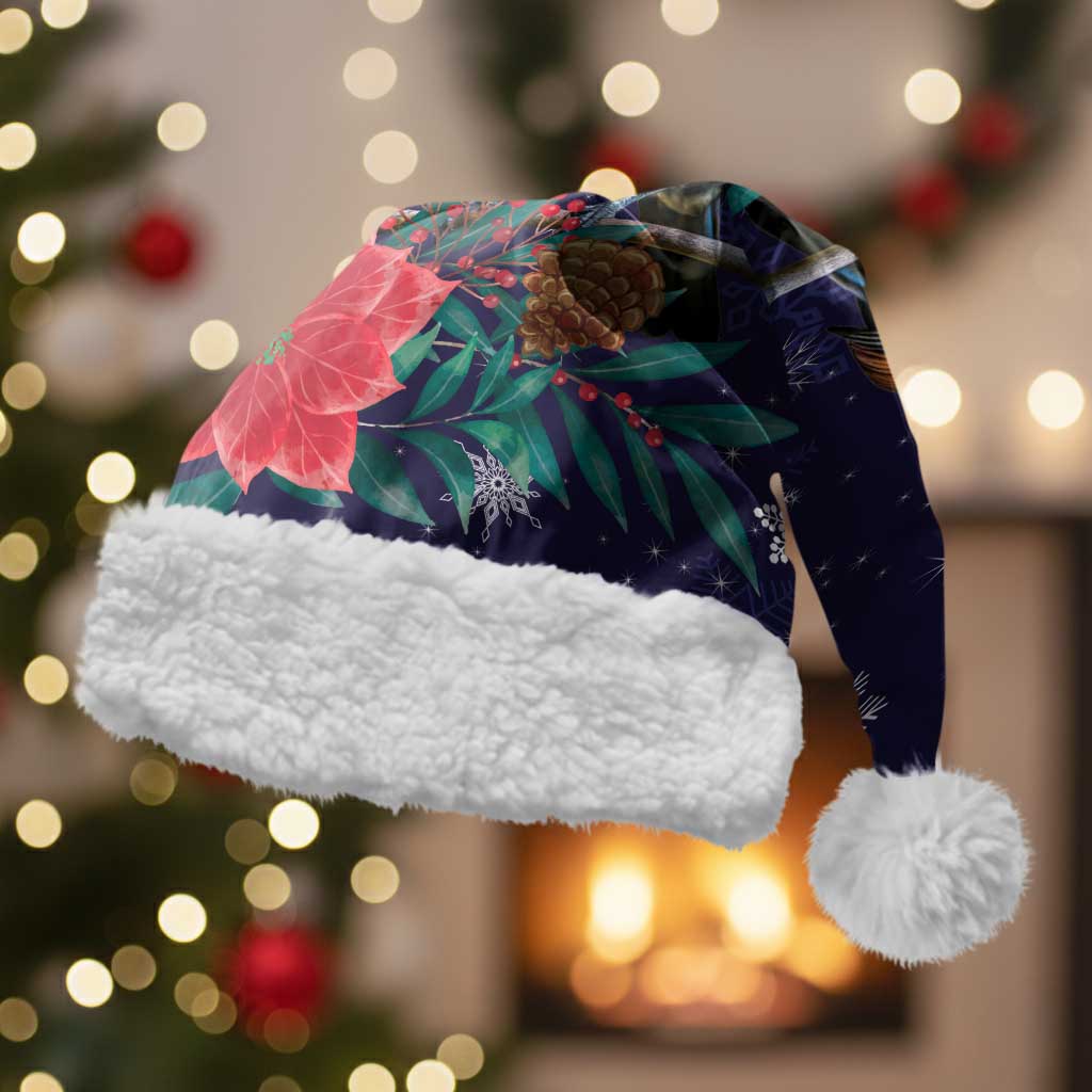 Tui Meri Kirihimete Personalised Christmas Santa Hat Pohutukawa Flowers Blue Motif - undefined