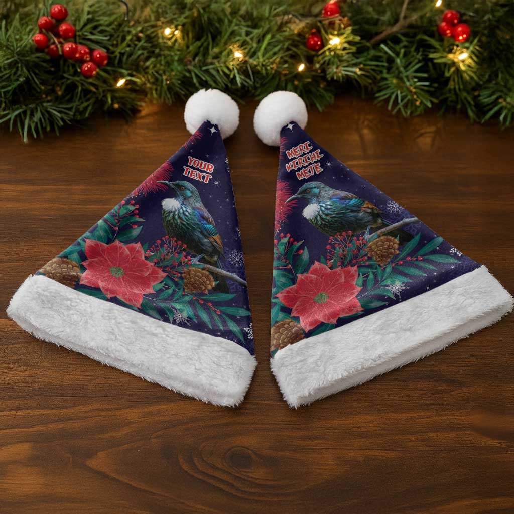 Tui Meri Kirihimete Personalised Christmas Santa Hat Pohutukawa Flowers Blue Motif - undefined