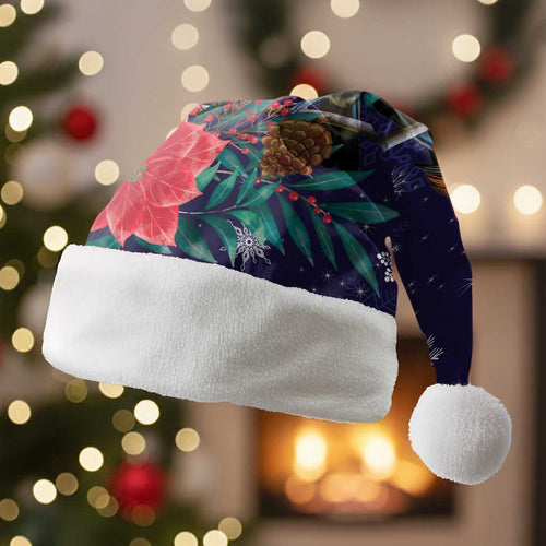 Tui Meri Kirihimete Personalised Christmas Santa Hat Pohutukawa Flowers Blue Motif - undefined