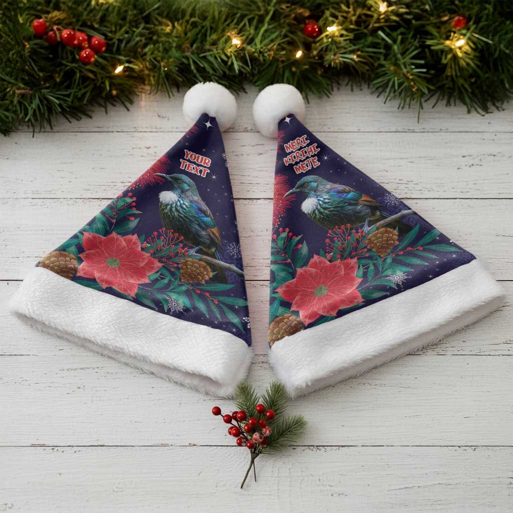 Tui Meri Kirihimete Personalised Christmas Santa Hat Pohutukawa Flowers Blue Motif - undefined