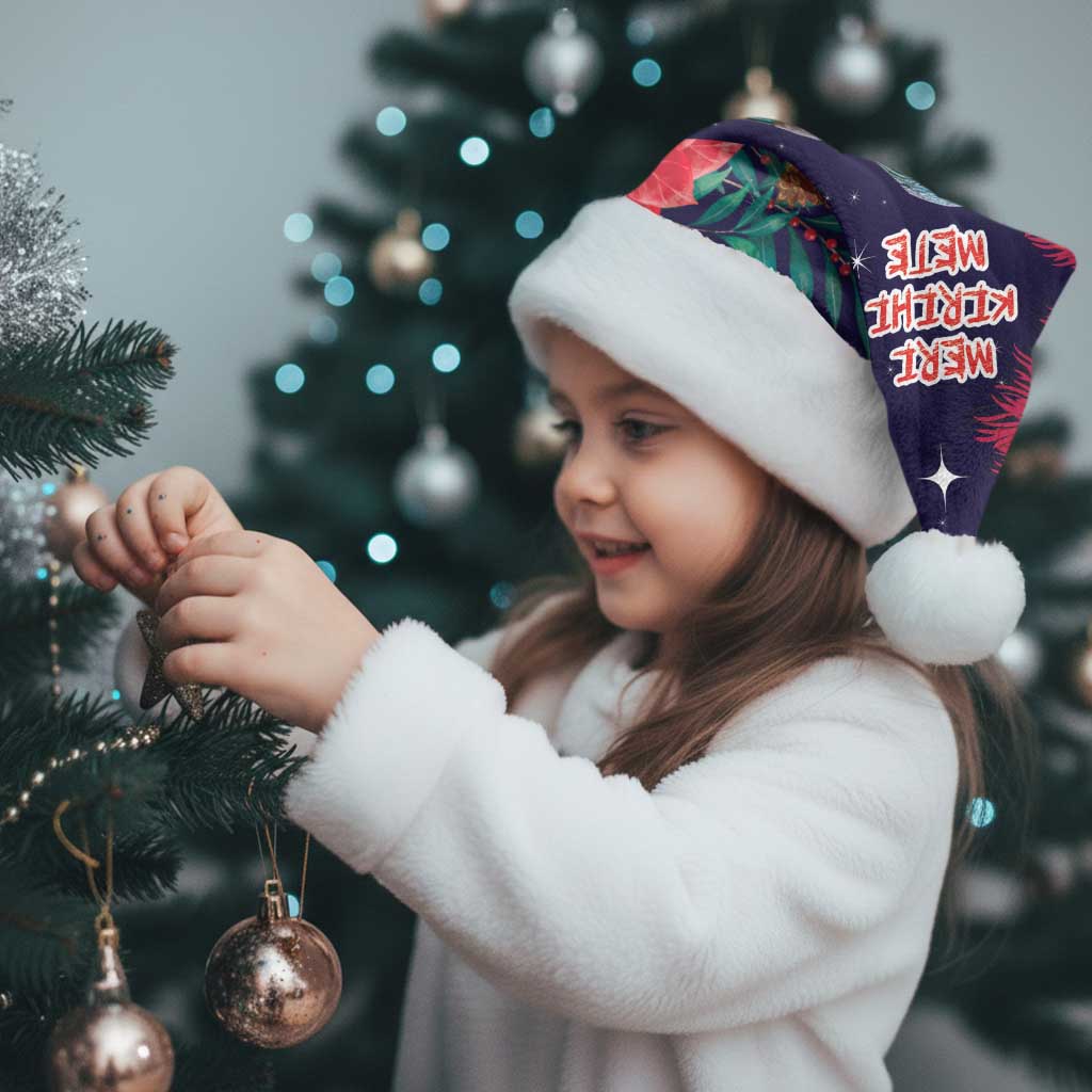 Tui Meri Kirihimete Personalised Christmas Santa Hat Pohutukawa Flowers Blue Motif - undefined