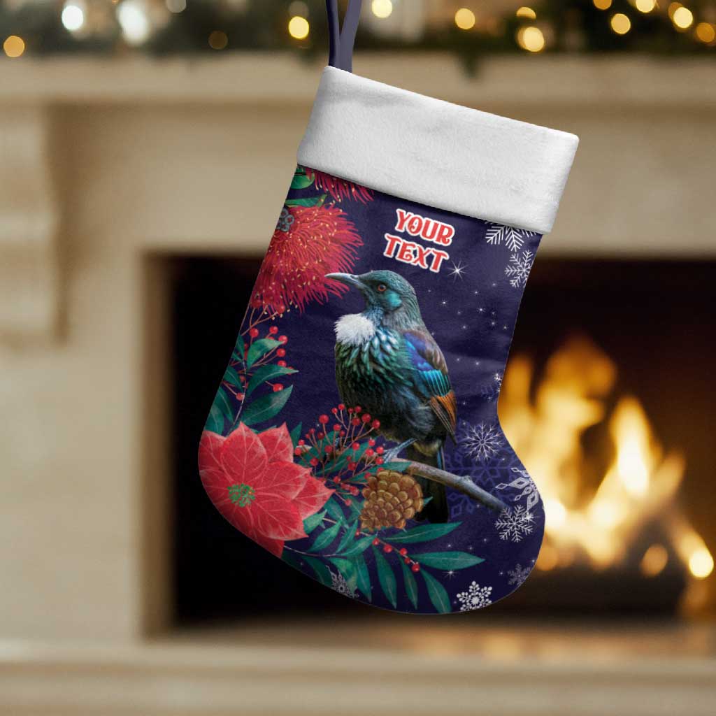 Tui Meri Kirihimete Personalised Christmas Stocking Pohutukawa Flowers Blue Motif - Aussie Hoodie