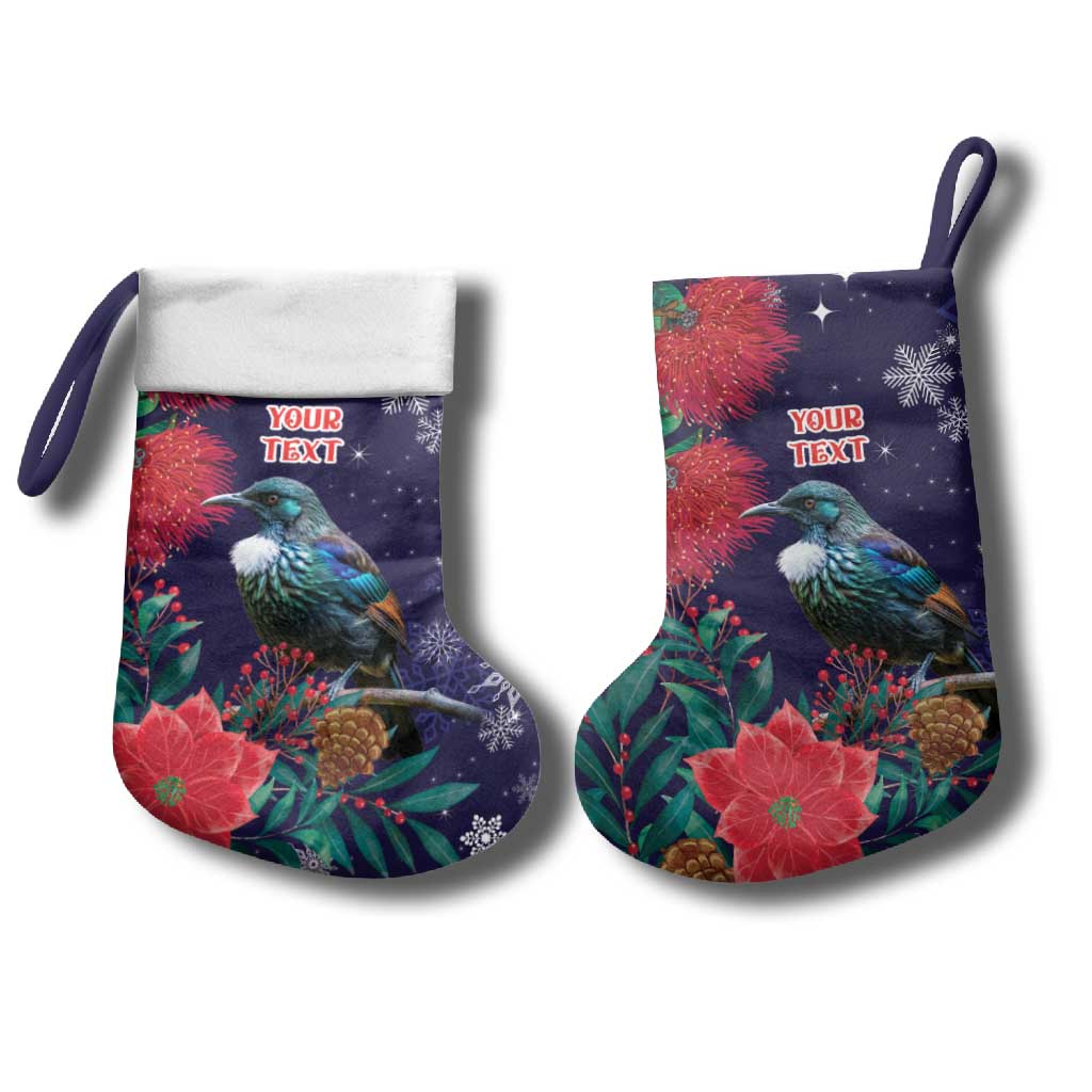 Tui Meri Kirihimete Personalised Christmas Stocking Pohutukawa Flowers Blue Motif - Aussie Hoodie