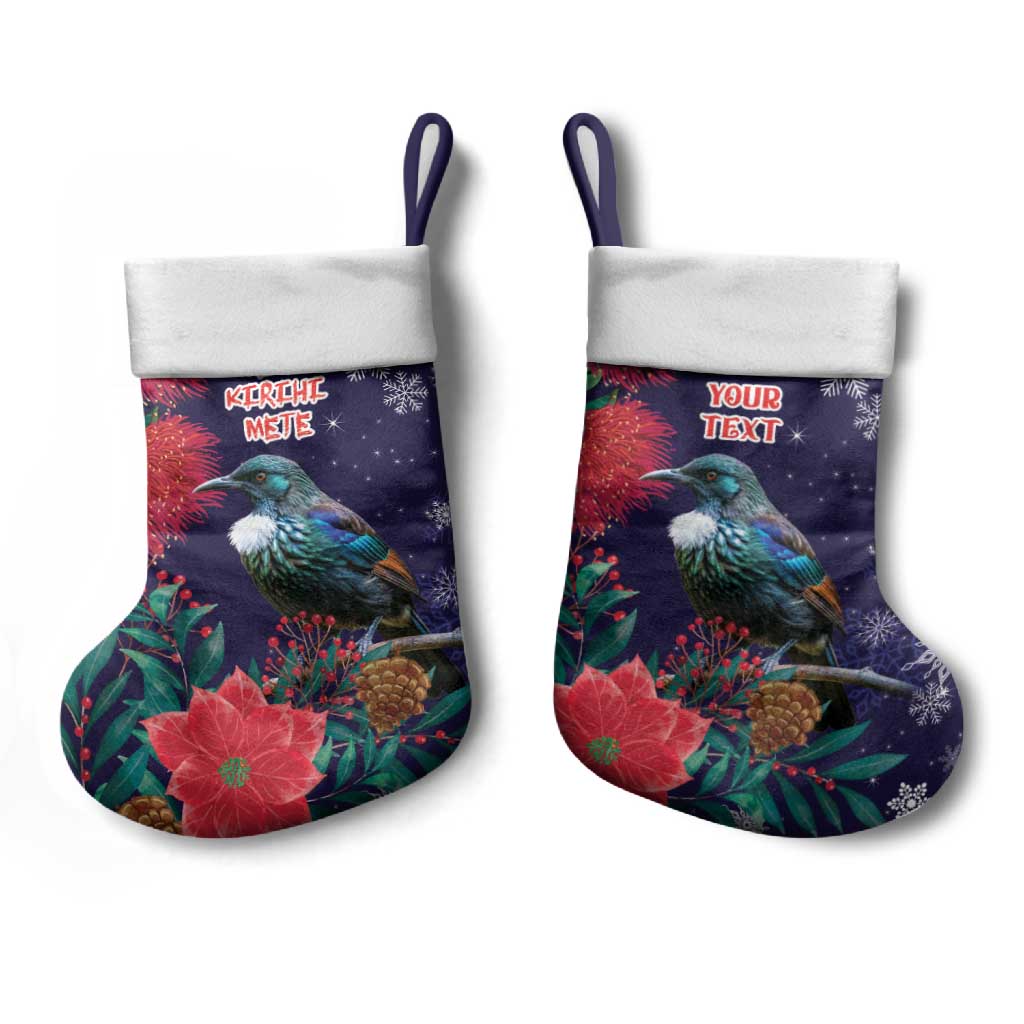 Tui Meri Kirihimete Personalised Christmas Stocking Pohutukawa Flowers Blue Motif - Aussie Hoodie