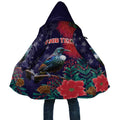Tui Meri Kirihimete Personalised Cloak Pohutukawa Flowers Blue Motif - Aussie Hoodie