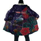 Tui Meri Kirihimete Personalised Cloak Pohutukawa Flowers Blue Motif - Aussie Hoodie