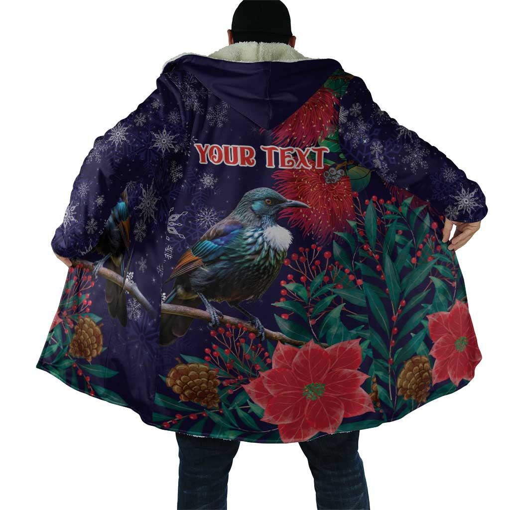 Tui Meri Kirihimete Personalised Cloak Pohutukawa Flowers Blue Motif - Aussie Hoodie