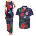 Tui Meri Kirihimete Personalised Couples Matching Tank Maxi Dress and Hawaiian Shirt Pohutukawa Flowers Blue Motif - Aussie Hoodie