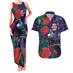 Tui Meri Kirihimete Personalised Couples Matching Tank Maxi Dress and Hawaiian Shirt Pohutukawa Flowers Blue Motif - Aussie Hoodie