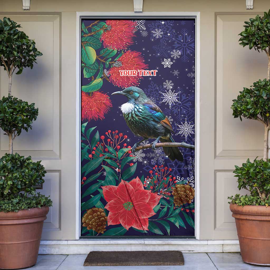 Tui Meri Kirihimete Personalised Door Cover Pohutukawa Flowers Blue Motif - Aussie Hoodie
