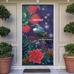 Tui Meri Kirihimete Personalised Door Cover Pohutukawa Flowers Blue Motif - Aussie Hoodie