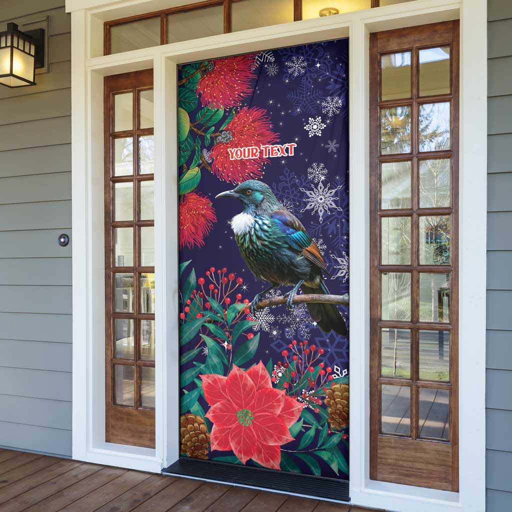 Tui Meri Kirihimete Personalised Door Cover Pohutukawa Flowers Blue Motif - Aussie Hoodie