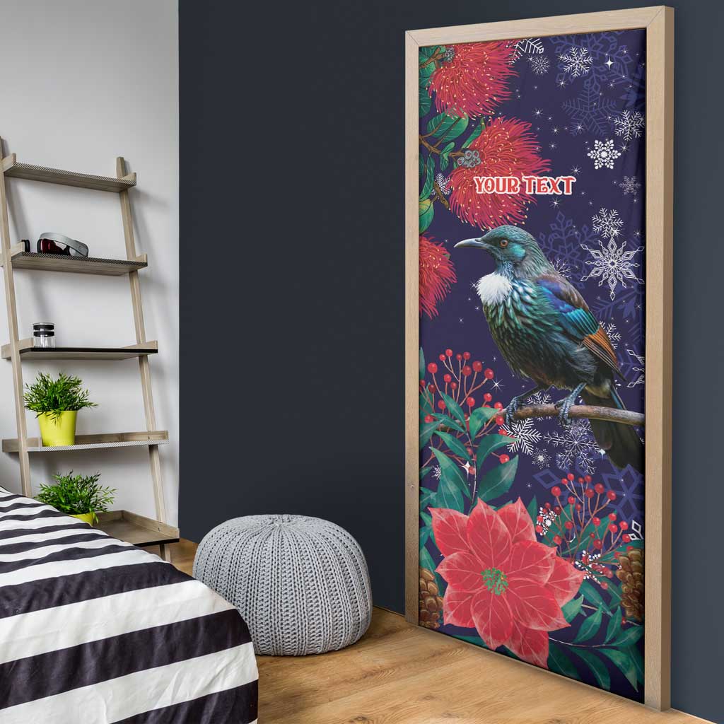 Tui Meri Kirihimete Personalised Door Cover Pohutukawa Flowers Blue Motif - Aussie Hoodie