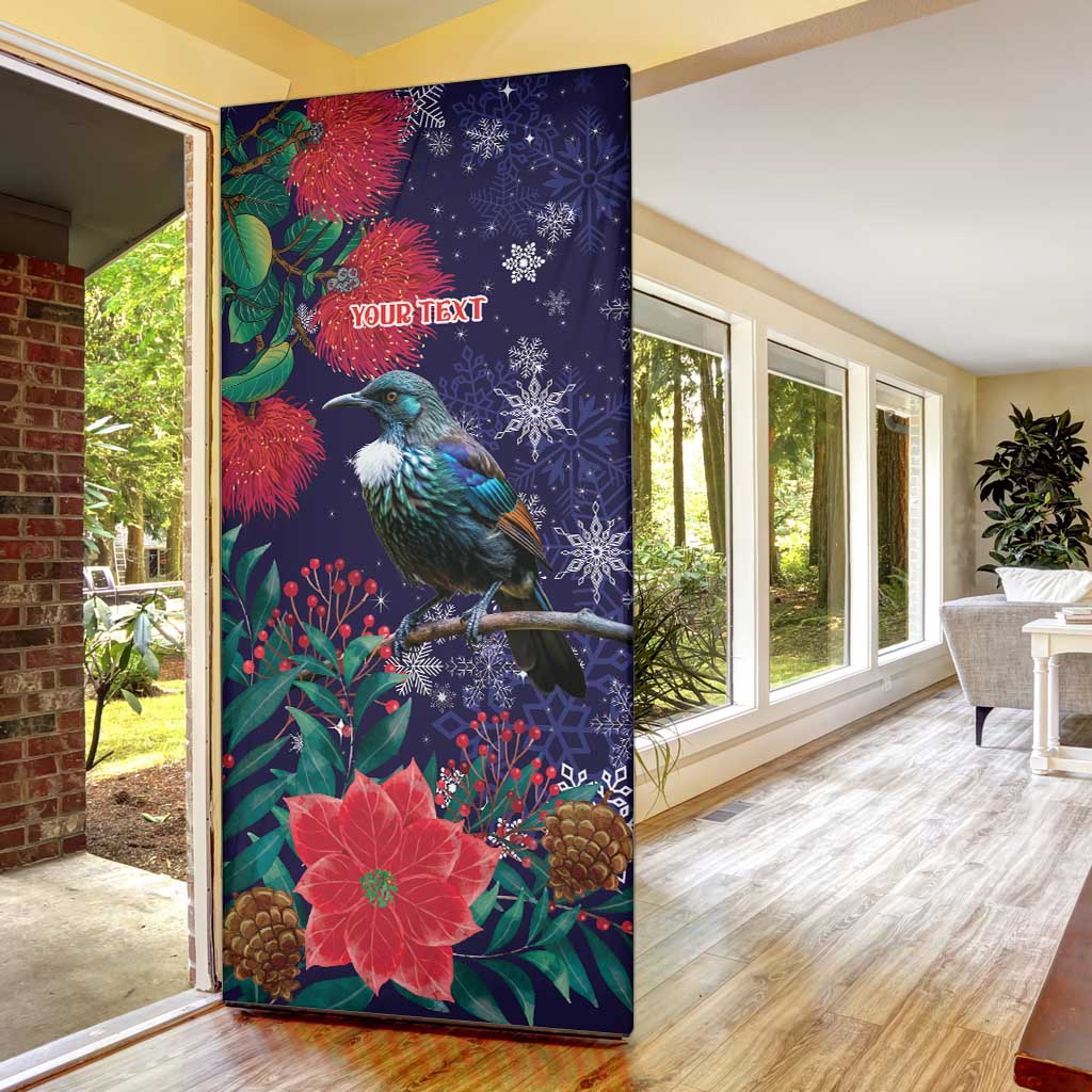 Tui Meri Kirihimete Personalised Door Cover Pohutukawa Flowers Blue Motif - Aussie Hoodie