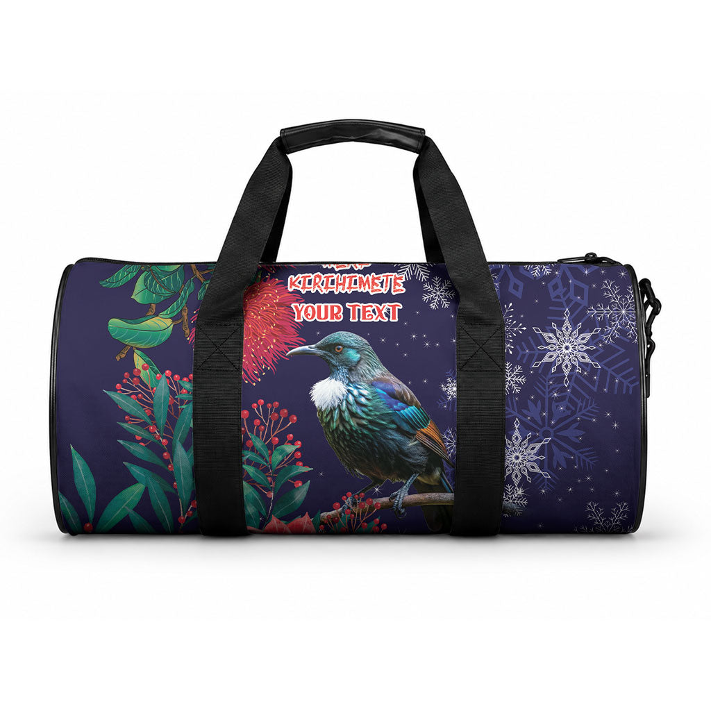 Tui Meri Kirihimete Personalised Duffle Bag Pohutukawa Flowers Blue Motif