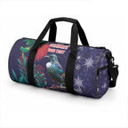 Tui Meri Kirihimete Personalised Duffle Bag Pohutukawa Flowers Blue Motif