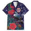 Tui Meri Kirihimete Personalised Family Matching Long Sleeve Bodycon Dress and Hawaiian Shirt Pohutukawa Flowers Blue Motif - Aussie Hoodie