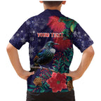Tui Meri Kirihimete Personalised Family Matching Mermaid Dress and Hawaiian Shirt Pohutukawa Flowers Blue Motif - Aussie Hoodie