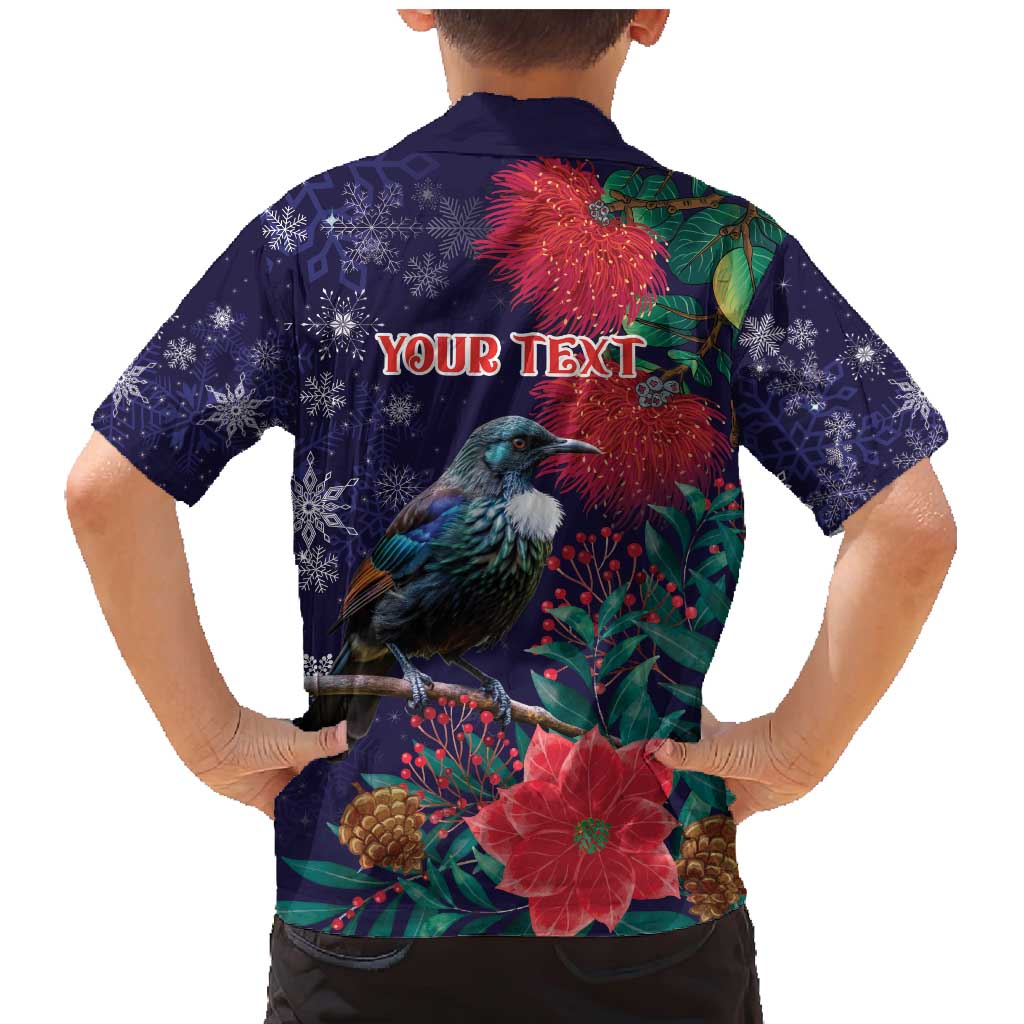 Tui Meri Kirihimete Personalised Family Matching Mermaid Dress and Hawaiian Shirt Pohutukawa Flowers Blue Motif - Aussie Hoodie