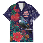 Tui Meri Kirihimete Personalised Family Matching Mermaid Dress and Hawaiian Shirt Pohutukawa Flowers Blue Motif - Aussie Hoodie