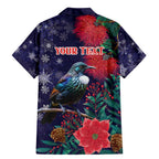 Tui Meri Kirihimete Personalised Family Matching Mermaid Dress and Hawaiian Shirt Pohutukawa Flowers Blue Motif - Aussie Hoodie