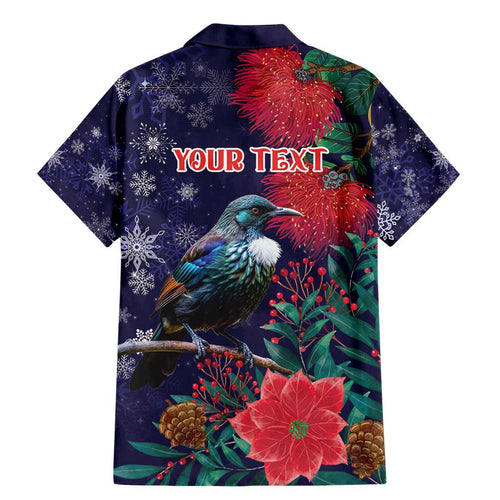 Tui Meri Kirihimete Personalised Family Matching Mermaid Dress and Hawaiian Shirt Pohutukawa Flowers Blue Motif - Aussie Hoodie