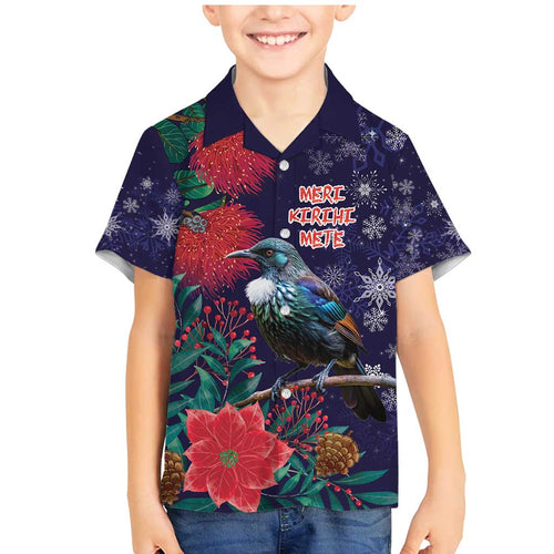 Tui Meri Kirihimete Personalised Family Matching Mermaid Dress and Hawaiian Shirt Pohutukawa Flowers Blue Motif - Aussie Hoodie