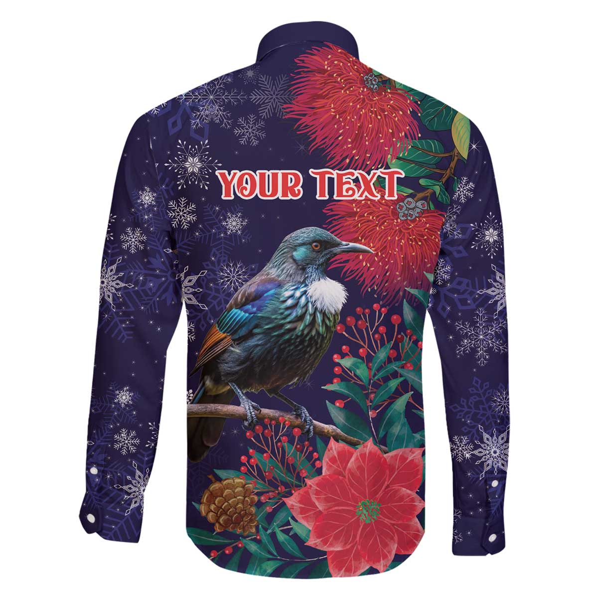 Tui Meri Kirihimete Personalised Family Matching Off The Shoulder Long Sleeve Dress and Hawaiian Shirt Pohutukawa Flowers Blue Motif - Aussie Hoodie