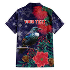 Tui Meri Kirihimete Personalised Family Matching Off Shoulder Maxi Dress and Hawaiian Shirt Pohutukawa Flowers Blue Motif - Aussie Hoodie