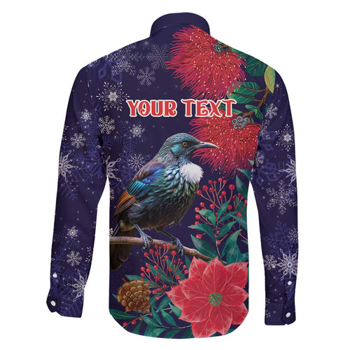 Tui Meri Kirihimete Personalised Family Matching Off Shoulder Maxi Dress and Hawaiian Shirt Pohutukawa Flowers Blue Motif - Aussie Hoodie