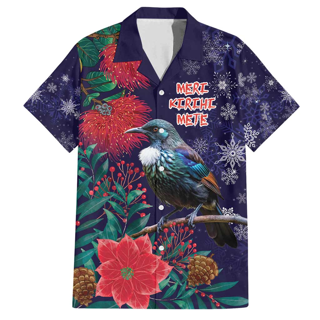 Tui Meri Kirihimete Personalised Family Matching Puletasi and Hawaiian Shirt Pohutukawa Flowers Blue Motif - Aussie Hoodie