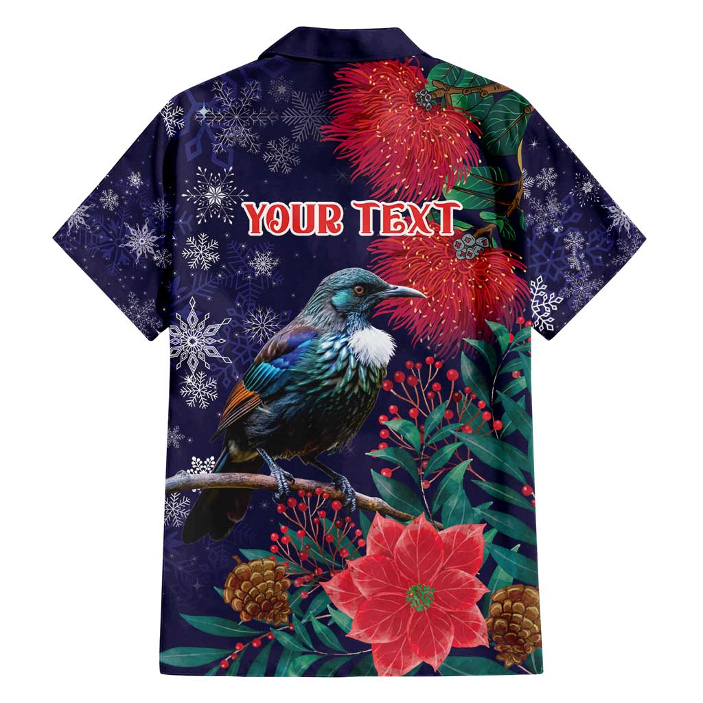 Tui Meri Kirihimete Personalised Family Matching Puletasi and Hawaiian Shirt Pohutukawa Flowers Blue Motif - Aussie Hoodie