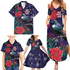 Tui Meri Kirihimete Personalised Family Matching Summer Maxi Dress and Hawaiian Shirt Pohutukawa Flowers Blue Motif - Aussie Hoodie